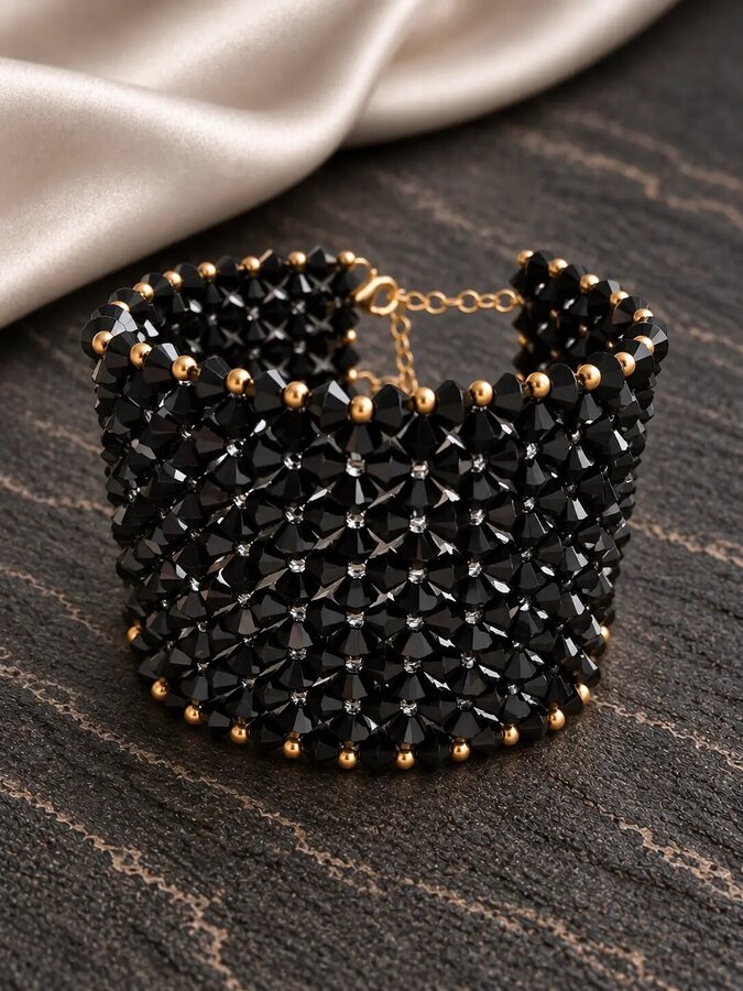 Pulsera RAF 4 Black Jet con cristales Swarovski y oro 14K