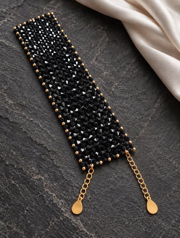 Pulsera RAF 4 Black Jet con cristales Swarovski y oro de 14 quilates